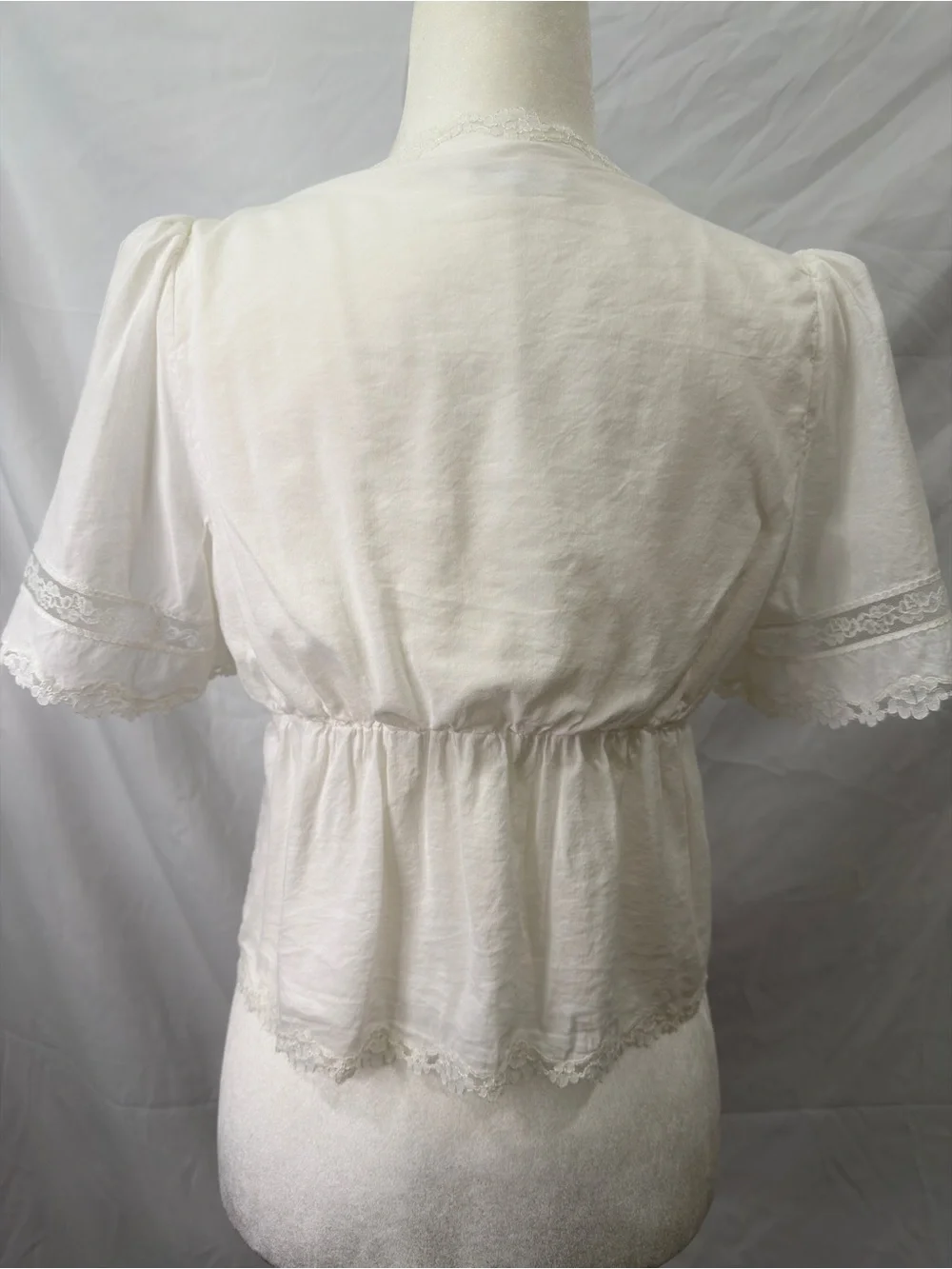 Reformation White Lace-Trim Blouse